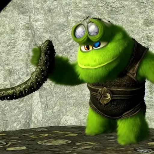 Image similar to mike wazowski in skyrim,