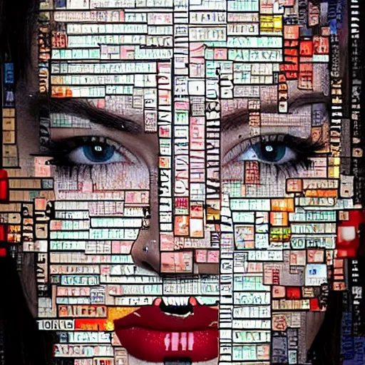 Prompt: A womans face made out of rendering glitches and Microsoft Windows error alerts, by Sandra Chevrier.