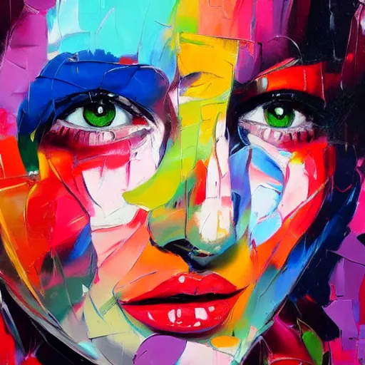 Image similar to highly detailed palette knife oil painting of a woman in the style of Francoise Nielly