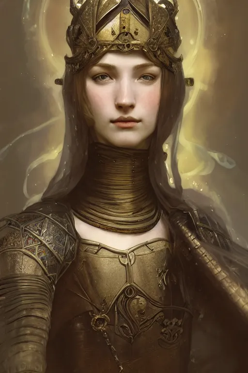 Image similar to beautiful and victorian and holy and divine and elite young medieval female knight portrait +shinny eyes+front face with light flowing hair, ultradetail face, art and illustration by tian zi and craig mullins and WLOP and alphonse mucha, fantasy, intricate complexity, human structure, human anatomy, fantasy character concept, watermark, blurry, hyperrealism 8k