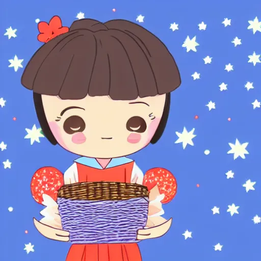 Image similar to A cute girl holding a basket full of stars, Japanese cartoon style