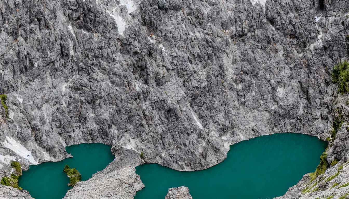 Prompt: lava lake in the dolomites mountains