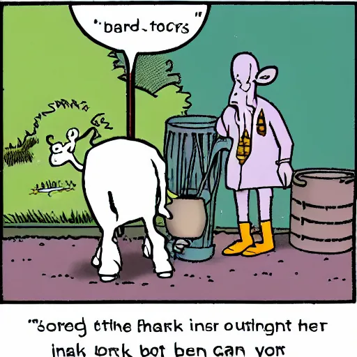 Image similar to a cow points at a bucket, far side comic by gary larson