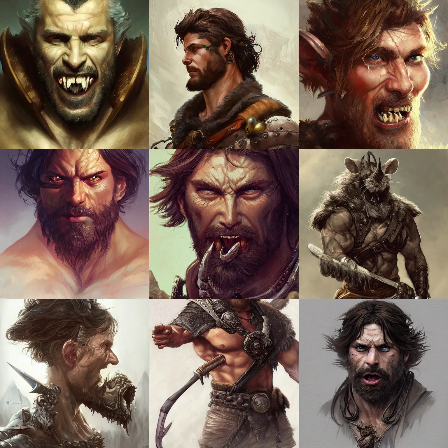 Prompt: asthetic!!! close portrait of angry rugged mouse barbarian hunter, muscular, upper body, 👅 👅 , D&D, fantasy, intricate, elegant, highly detailed, digital painting, artstation, concept art, smooth, sharp focus, illustration, art by artgerm and greg rutkowski and alphonse mucha