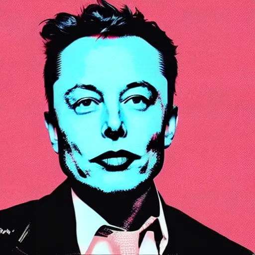 Prompt: the portrait of shameful elon musk. silkscreen printing, colorful pop art, modern art. by andy warhol