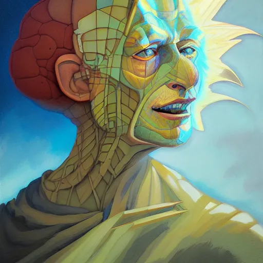 Image similar to humandesign mohawk projector portrait by gaston bussierre and charles vess and james jean and erik jones and rhads, inspired by rick and morty, epic, funny, huge scale, beautiful fine face features, intricate high details, sharp, ultradetailed