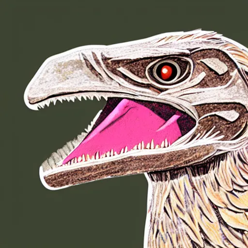 Image similar to a photograph of a velociraptor with feathers