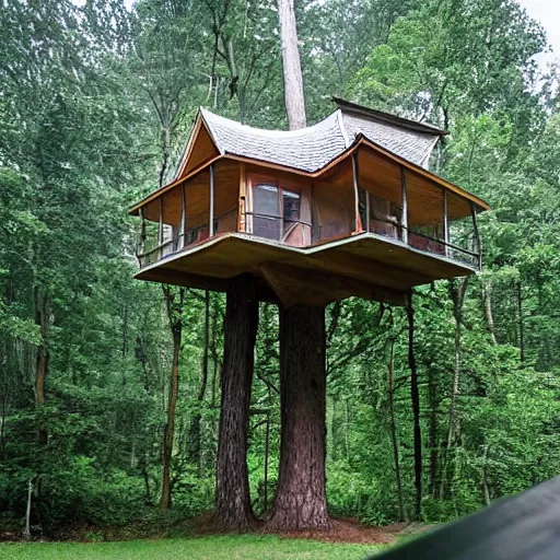 Prompt: treehouse with pool in forest