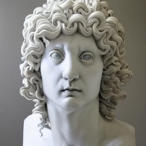 Prompt: medusa sculpture hyperrealistic style made by michelangelo, made with carrara marble