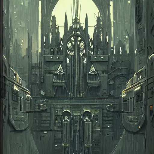 Image similar to detailed portrait of an organic scifi gadget, exterior, gothic ornaments, brutal archi, ian mcque, syd mead, minoru nomata