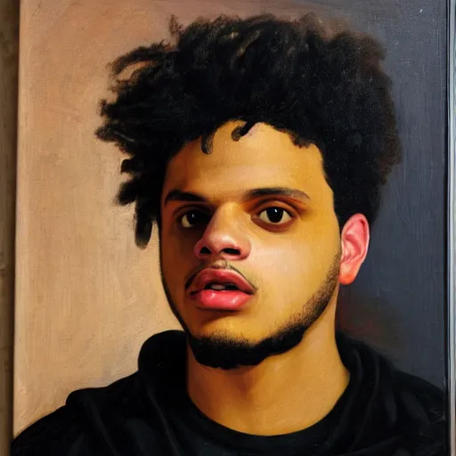 Prompt: a portrait painting of smokepurpp by giovanni bellini