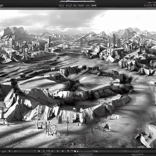 Image similar to the new age, black and white matte painting