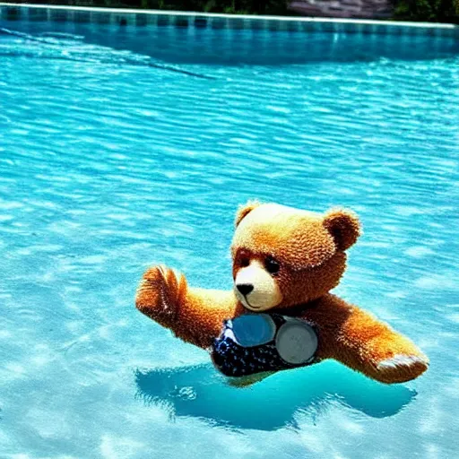 Image similar to a teddy bear swimming in the pool