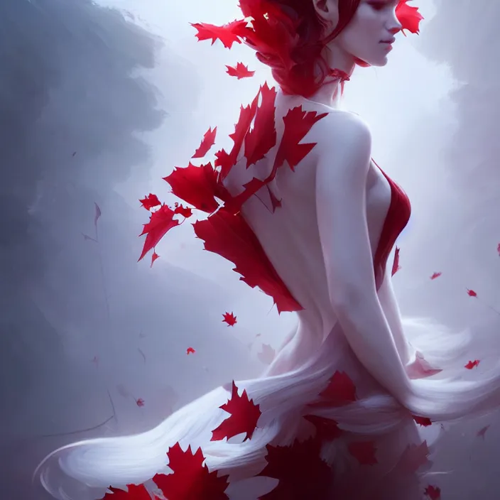 Prompt: canada by charlie bowater and anna dittmann and artgerm and clemens ascher, intricate, elegant, red and white mist, highly detailed, dramatic lighting, sharp focus, octane render, trending on artstation, artstationhd, artstationhq, unreal engine, 4 k, 8 k