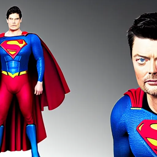 Prompt: Karl Urban as Superman, promo shoot, studio lighting
