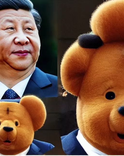 Image similar to president xi jinping in a makeup test as winnie the poo, makeup and prosthetics designed by rick baker, highly detailed, photorealistic