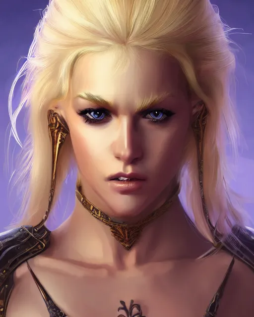 Prompt: A sexy blonde warrior, beautiful and realistic face, illustration, in the style of Fernando Juarez, epic, fantasy, intricate, elegant, amazing detail, digital painting, artstation, concept art, smooth, sharp focus, illustration