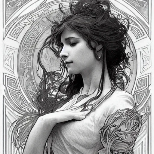 Image similar to amazing lifelike award winning pencil illustration of alphonse mucha trending artgerm greg rutkowski alphonse mucha cinematic