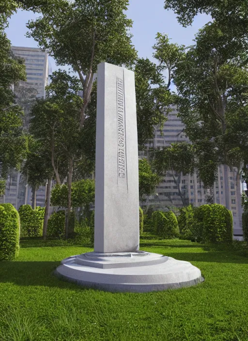 Image similar to highly detailed realistic architecture 3 d render of a futurisctic stele monument made from atomic structure standing in a city park, archdaily, made in unreal engine 4 octane render