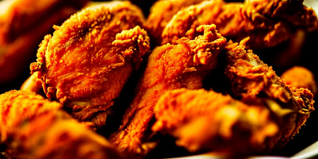Image similar to photo of fried chicken, close - up, low saturation, diffuse light