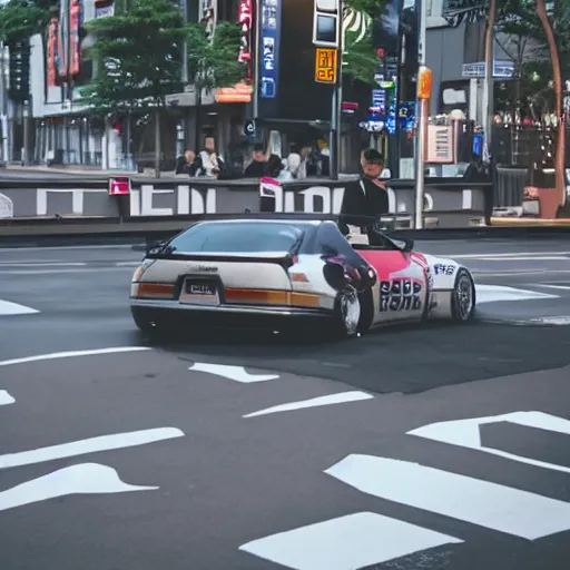 Prompt: A Jdm car drifting in shibuya streets, Hd, PhotoReal, Japanese, Moving