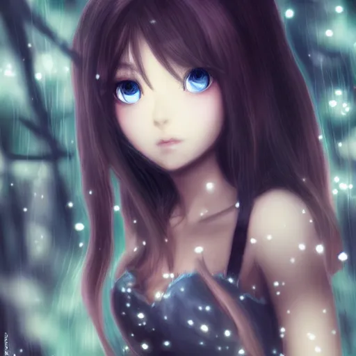 Prompt: focus face portrait of beautiful darkness knight 3D anime girl, dark forest background, snowing, bokeh, inspired by Masami Kurumada, digital painting, high contrast, unreal engine render, volumetric lighting, high détail