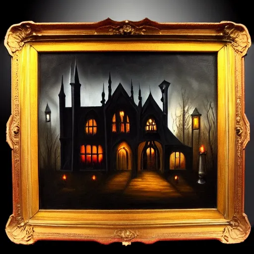 Image similar to dark, gothic, vampire, mansion, oil painting