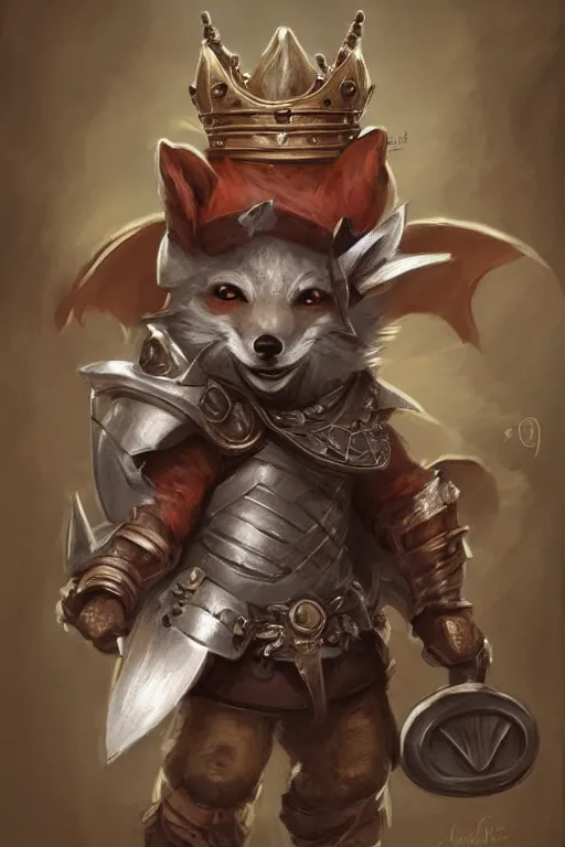 Image similar to cute little anthropomorphic foxy knight wearing a cape and a crown, tiny, small, miniature fox, baby animal, short, pale blue armor, cute and adorable, pretty, beautiful, DnD character art portrait, matte fantasy painting, DeviantArt Artstation, by Jason Felix by Steve Argyle by Tyler Jacobson by Peter Mohrbacher, cinematic lighting