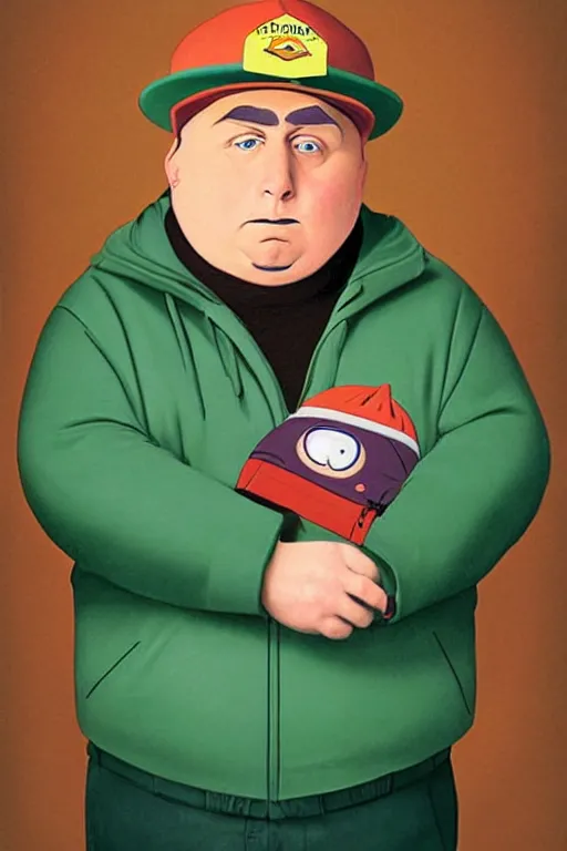 Image similar to Eric Cartman from South Park as a real life person, realistic photo, by Annie Leibovitz