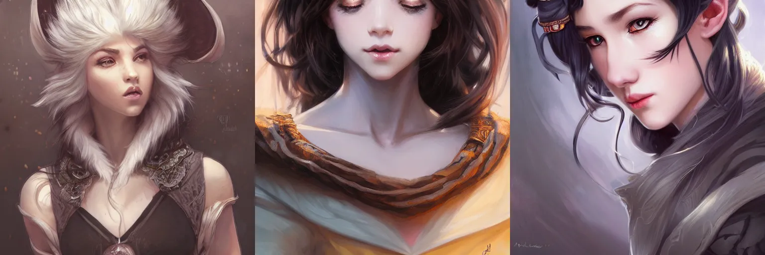 Prompt: 3/4 headshot of young female furry, D&D, cute, fantasy, intricate, long hair, grey skin, mouse ears, black hair, elegant, highly detailed, digital painting, artstation, concept art, smooth, sharp focus, illustration, art by artgerm and greg rutkowski and alphonse mucha -2 940