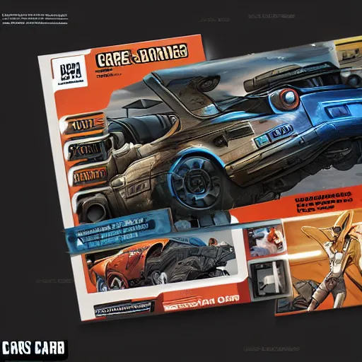 Image similar to car engine, car parts concept, card, comic page, realistic borderlands, ui card, Octane render