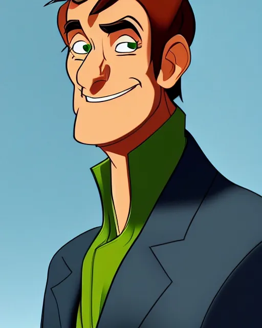 Image similar to handsome adult man character portrait, by don bluth, highly detailed, dynamic shadows, 4 k, wallpaper - 1 0 2 4