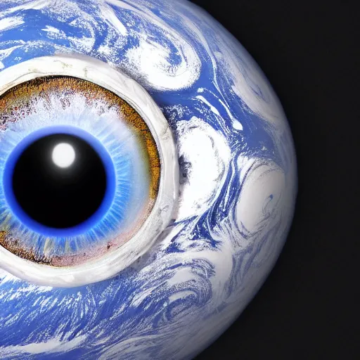 Image similar to the earth being watched over by a giant eyeball, hyperrealism, 8k,