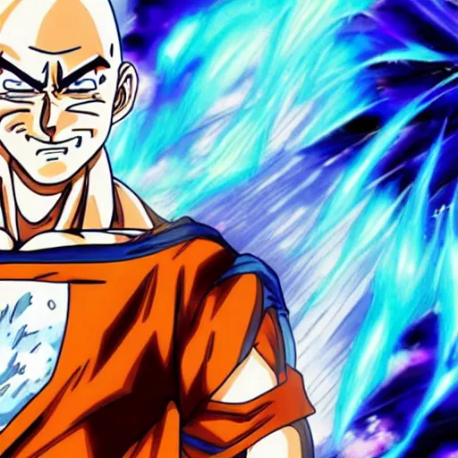 Image similar to jeff bezos losing a fight to goku anime