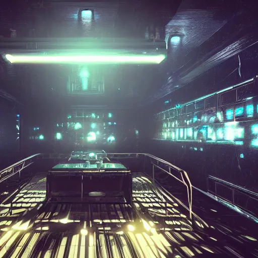 Image similar to dark cyberpunk nightclub, hyperrealistic, volumetric lighting, highly detailed, featured on artstation