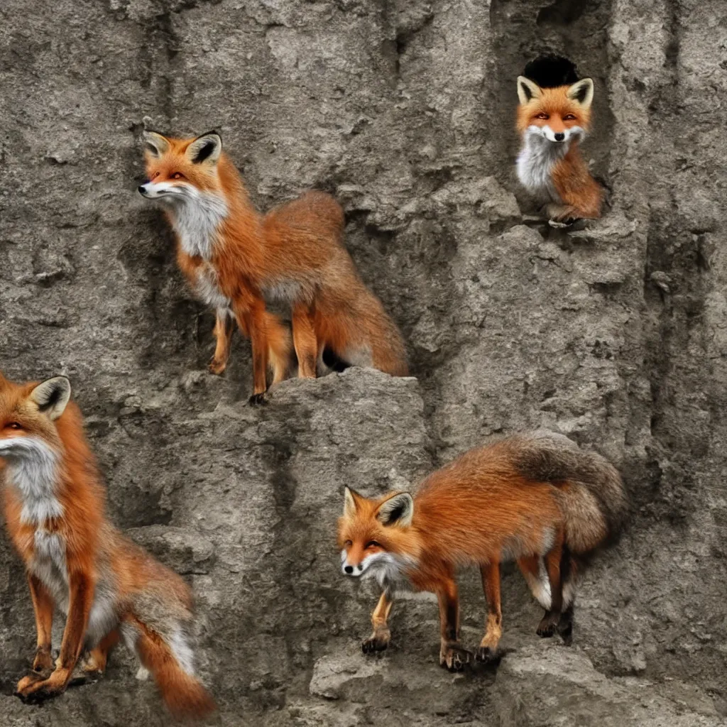 Prompt: anthropomorphic fox explores ancestral ruins, 1 9 3 0 s film still