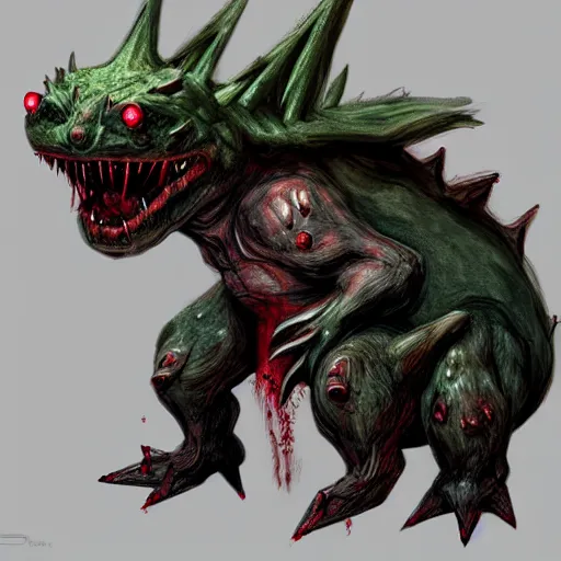 Prompt: Venusaur in style of Bloodborne. Concept art, cosmic horror, body horror, ArtStation.