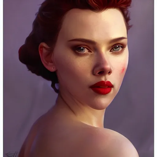 Image similar to scarlett johansen as snow white, au naturel, hyper detailed, digital art, trending in artstation, cinematic lighting, studio quality, smooth render, unreal engine 5 rendered, octane rendered, art style by klimt and nixeu and ian sprigger and wlop and krenz cushart
