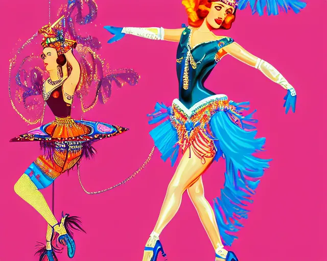 Prompt: young cher as a cancan dancer in art deco style, hyper realistic, artstation, illustration, bright, cheerful, detailed and intricate environment