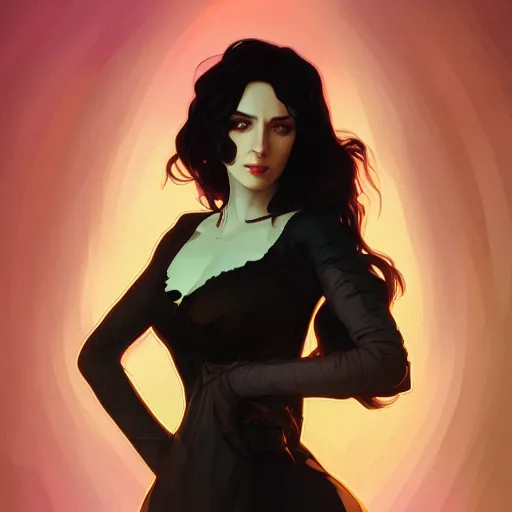 Image similar to Yennefer, ambient lighting, 4k, alphonse mucha, lois van baarle, ilya kuvshinov, rossdraws, artstation