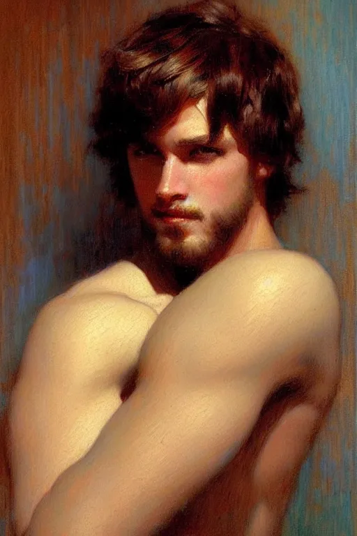 Image similar to attractive male, painting by gaston bussiere, ilya kuvshinov