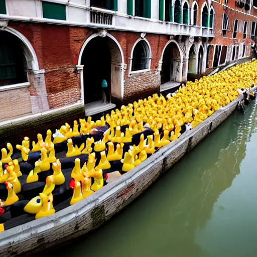 Prompt: The canals of Venice are covered with hundreds of rubber ducks. winning photograph World Press Photo