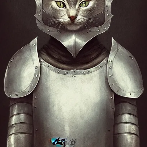 Prompt: cat with a beard wearing medieval suit of armor, illustration, concept art, art by wlop