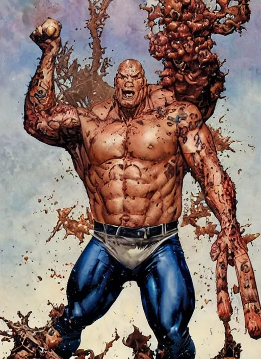 Prompt: full body and head single character portrait of martyn ford as marvel's the thing, dynamic action, painted by norman rockwell and phil hale and greg staples and tom lovell and frank schoonover and jack kirby