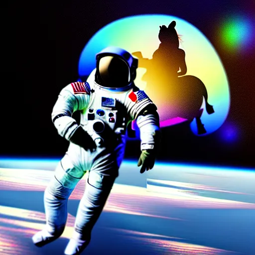 Image similar to an astronaut is carrying a horse on his neck, concept art, fantasia photo