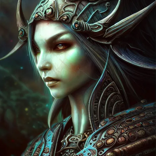 Image similar to a highly detailed long shot photo of chthonic warcraft female character by ayami kojima, beksinski, giger, intricate, digital painting, artstation, intricate, concept art, smooth, sharp focus, illustration