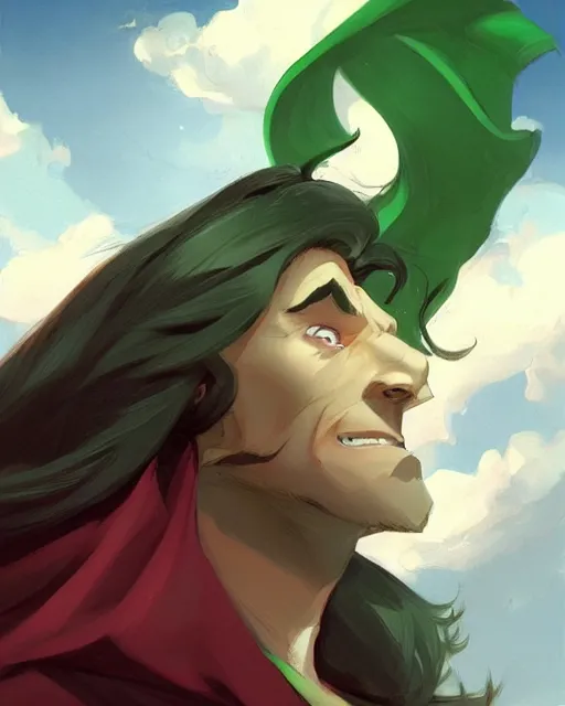 Image similar to a handsome man with dark medium long hair in curtain, he wears a green cape with hood off, game design fanart by concept artist gervasio canda, behance hd by jesper ejsing, by rhads, makoto shinkai and lois van baarle, ilya kuvshinov