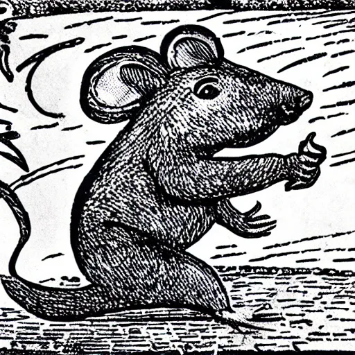 Image similar to a risograph of a rat trying to lift a rock