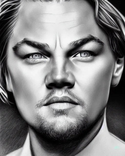 Prompt: hyper realistic pencil drawing of leonardo dicaprio, high detail portrait, photorealistic