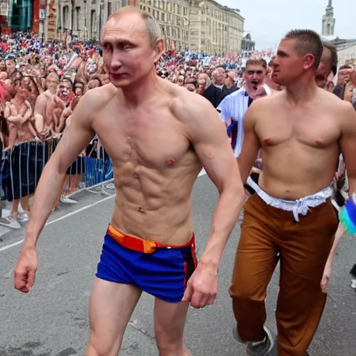 Prompt: Shirtless Putin at pride